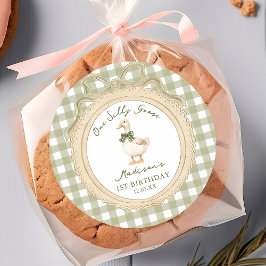 Adesivo Redondo One Silly Goose Bow Gingham 1st Birthday  Sticker