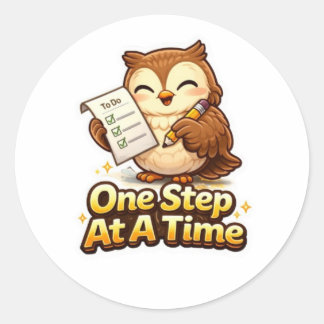 Adesivo Redondo One Step At A Time – Cute Motivational Owl