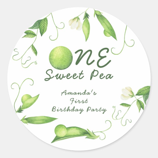 Adesivo Redondo One Sweet Pea First Birthday (Frente)