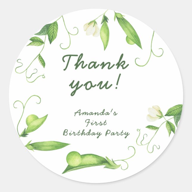 Adesivo Redondo One Sweet Pea First Birthday (Frente)