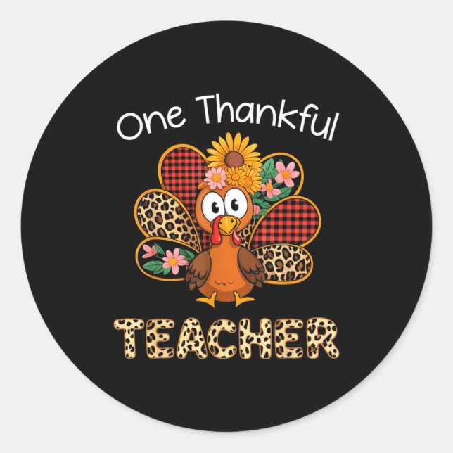 Adesivo Redondo One Thankful Teacher Funny Cute Turkey Thanksgivin (Frente)