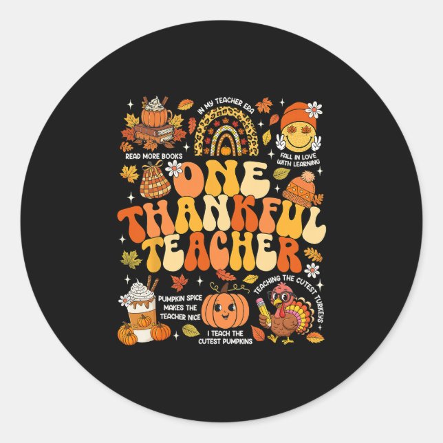 Adesivo Redondo One Thankful Teacher Thanksgiving Groovy Fall Autu (Frente)