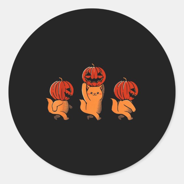 Adesivo Redondo One Two Three Cute Kittens Pumpkin Halloween Soky  (Frente)