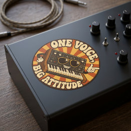 Adesivo Redondo One Voice, Big Attitude – Synth Nerd Humor