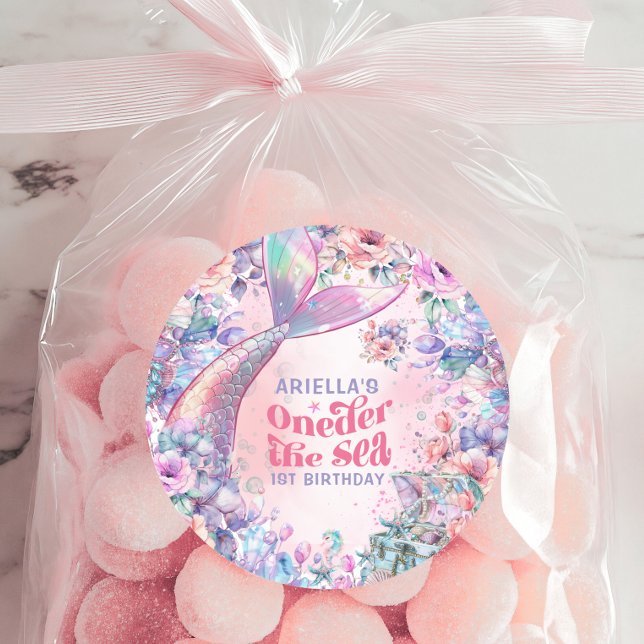 Adesivo Redondo Oneder The Sea Flower Glitter Mermaid Tail  (Criador carregado)