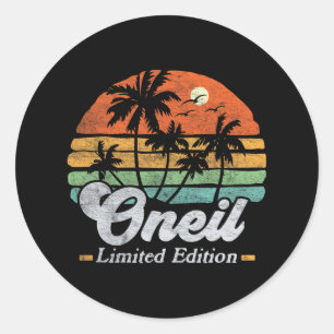 Adesivo Redondo Oneil Surname Funny Retro 90s Birthday Beach Famil