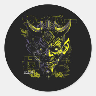 Adesivo Redondo Oni Mask Japonês Mythology Cute Ghost Halloween S