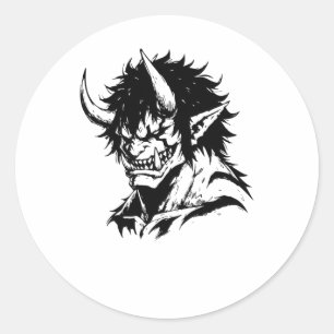 Adesivo Redondo Oni Yokai Japonês Outline Portrait Sticker