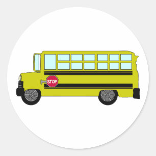 Adesivo Redondo Ônibus Escolar Amarelo com Sinal de Parada