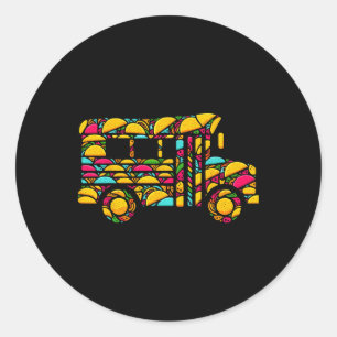 Adesivo Redondo Ônibus escolar Tacos Crianças Mulheres Mulheres Ci