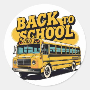 Adesivo Redondo Ônibus Retro Escola de Volta às Crianças Escolares