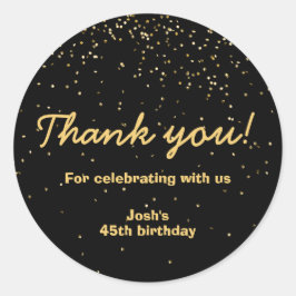 Adesivo Redondo Ontem, Dourado Círculo Negro de Confetti Obrigado