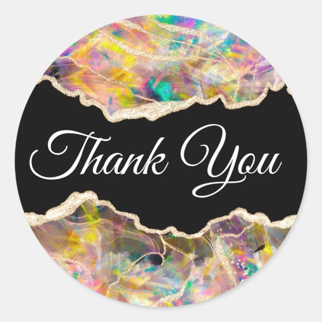 Adesivo Redondo Opal Design em preto Obrigado (Frente)