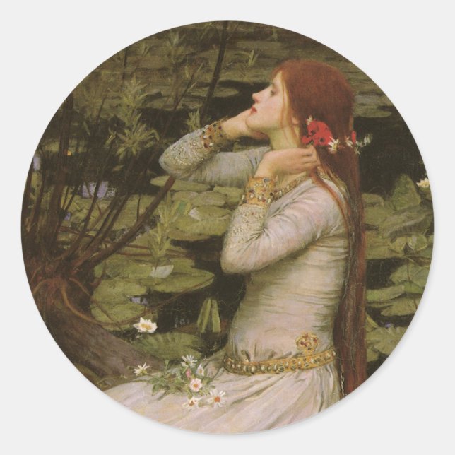 Adesivo Redondo Ophelia de Pond por John William Waterhouse (Frente)