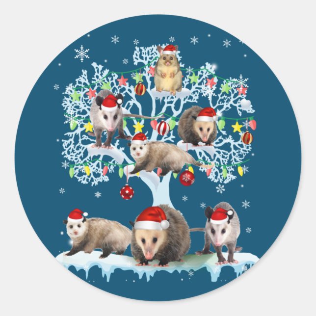 Adesivo Redondo Opossums On Christmas Tree Xmas Lights Santa Oposs (Frente)