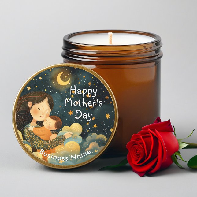 Adesivo Redondo Óptica Ilustração de Mãe e Filho | Dia das Mães (Cute Illustration of Mother & Child | Mother's Day Classic Round Sticker)