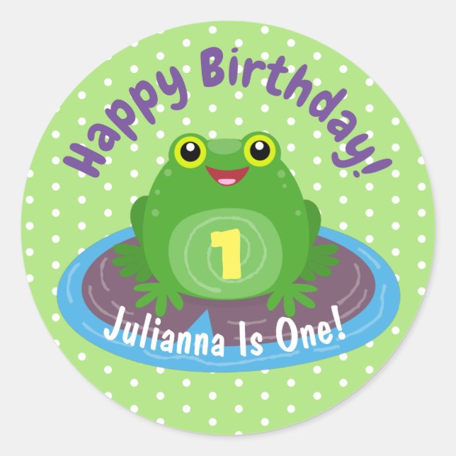 Adesivo Redondo Óptica ilustração do desenho do sapo verde kawaii  (Frente)