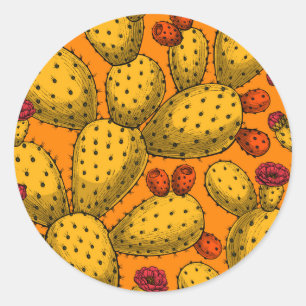 Adesivo Redondo Opuntia florescente em amarelo