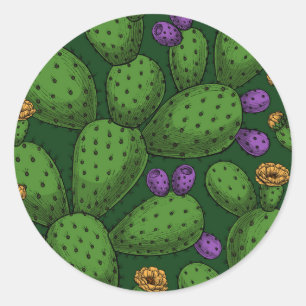 Adesivo Redondo Opuntia florescente em verde escuro