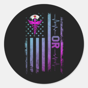 Adesivo Redondo OR Job Operating room Nurse USA Flag