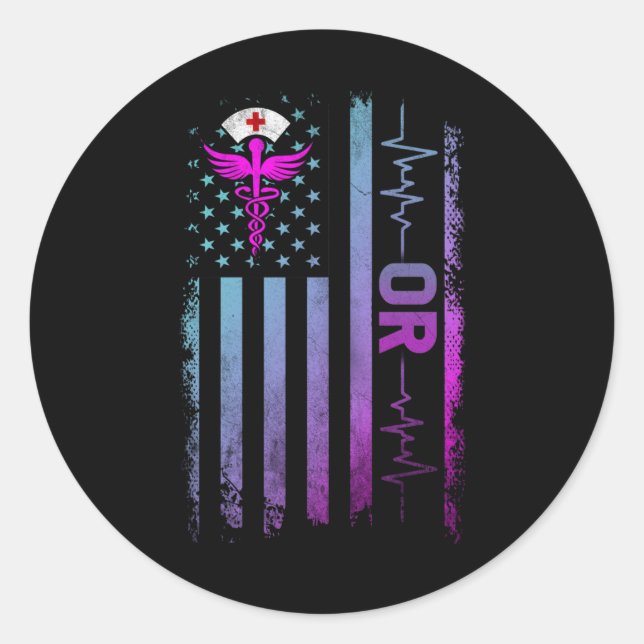 Adesivo Redondo OR Job Operating room Nurse USA Flag (Frente)