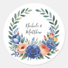 Adesivo Redondo Orange and Cobalt Blue Floral Wedding
