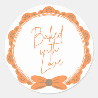 Adesivo Redondo Orange 'Baked With Love' Round Sticker