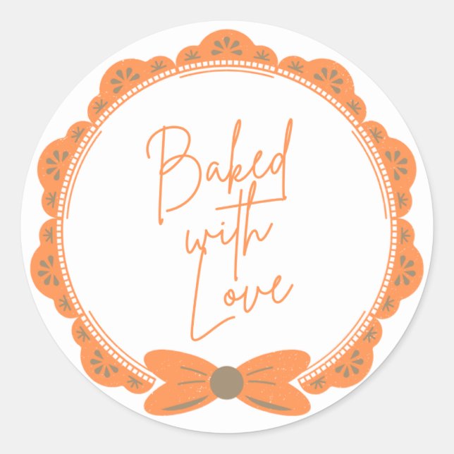 Adesivo Redondo Orange 'Baked With Love' Round Sticker (Frente)