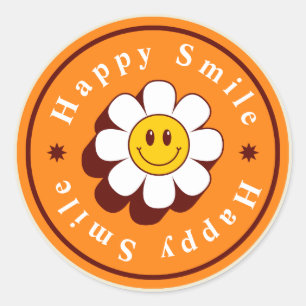 Adesivo Redondo Orange Brown Modern Bold Ilustrado Sorriso Feliz