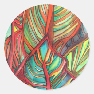 Adesivo Redondo Orange Canna deixa aquarela arte original
