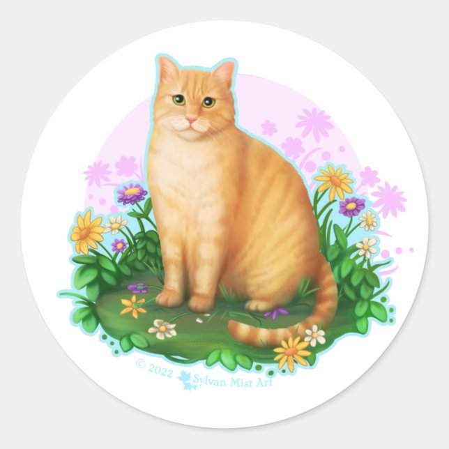 Adesivo Redondo Orange Cat in the Flower Patch Sticker (Frente)