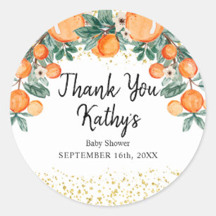 Adesivo Redondo Orange Citrus Summer Obrigado Chá de fraldas