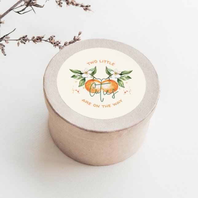 Adesivo Redondo Orange Citrus Two Little Cuties Baby Shower Favor (Criador carregado)