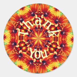 Adesivo Redondo Orange Daisy Abstrato Flower Art Obrigado