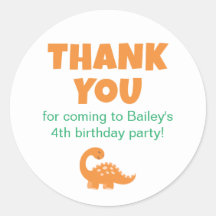 Orange Dino Cute Birthday Party Obrigado
