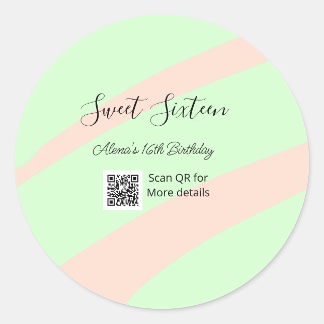 Adesivo Redondo Orange green pastel  QR  Sweet sixteen birthday  (Frente)