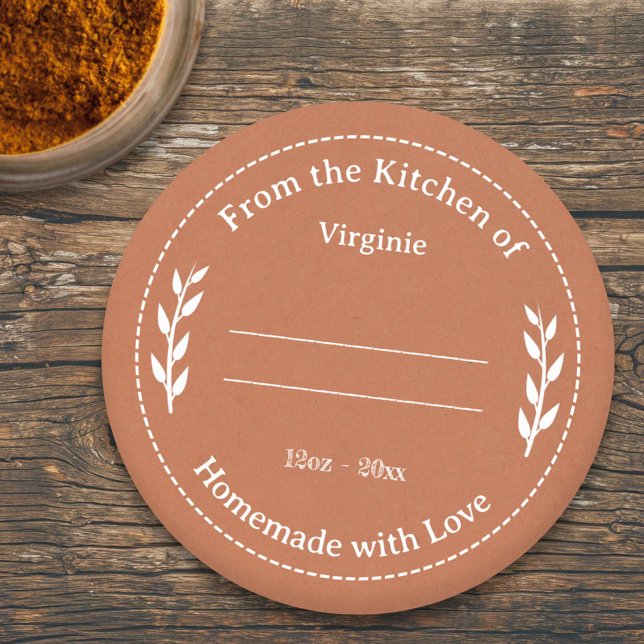 Adesivo Redondo Orange Kraft & Rustic Feed with Love Label Sticker (Orange Kraft & Rustic Made with Love Label Sticker)