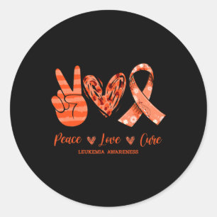 Adesivo Redondo Orange Lepard Peace Love Cure Leukemia Sensibiliza