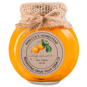 Adesivo Redondo Orange Marmalade Kraft Paper Canning Jar Labels