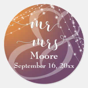 Adesivo Redondo Orange Plum Ombre & Light Strings Mr & Mrs