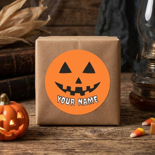 Adesivo Redondo Orange Pumpkin Personalizado Halloween Seu Nome