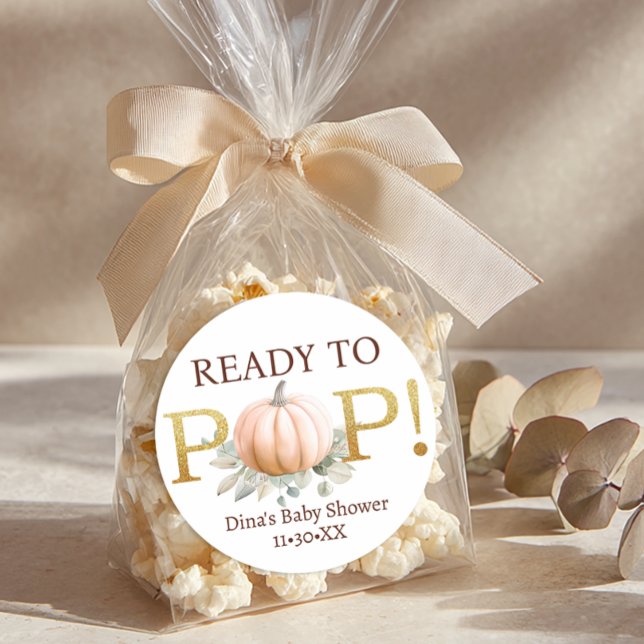 Adesivo Redondo Orange Pumpkin Ready to Pop Baby Shower Sticker (Ready to Pop sticker - Baby Shower Favor)