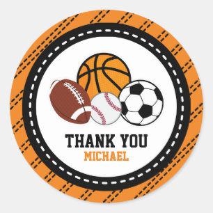 Adesivo Redondo Orange Sport All Star Party Obrigado Tag Favor
