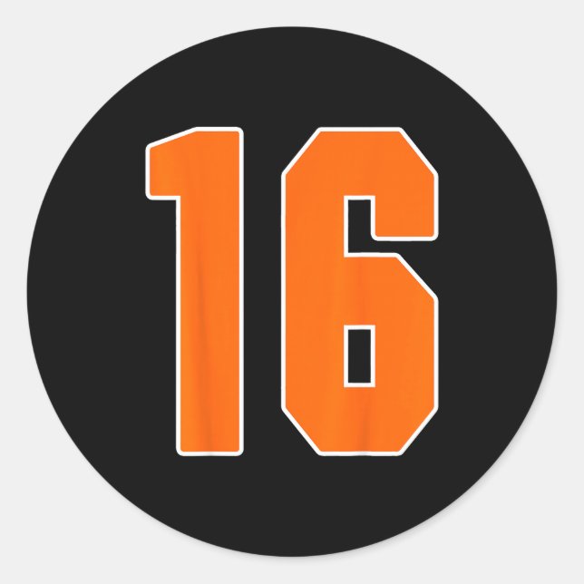 Adesivo Redondo Orange Sports Number 16 Jersey Uniform Player Fan  (Frente)