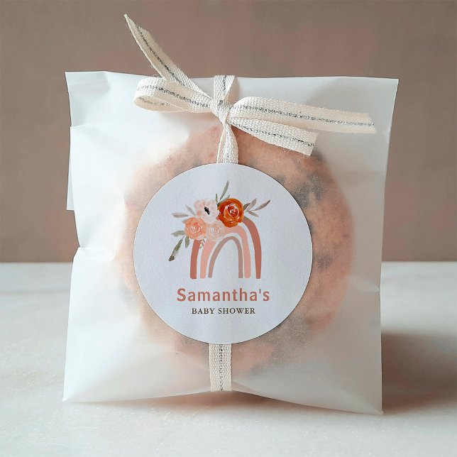 Adesivo Redondo Orange Terracotta Boho | Chá de fraldas arco-íris (Criador carregado)