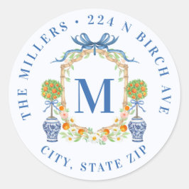 Adesivo Redondo Orange Topiary Chinoiserie Endereço Monograma
