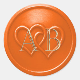 Adesivo Redondo Orange Two Hearts Intertwined Monogram Wedding