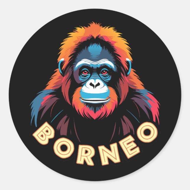 Adesivo Redondo Orangutan Borneo (Frente)
