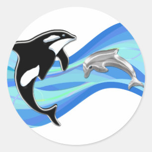 Adesivo Redondo Orca e golfinho nas ondas