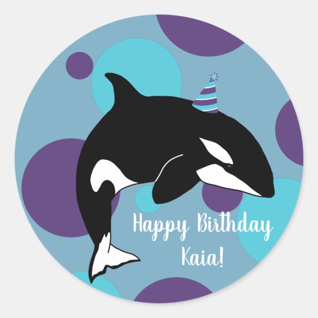 Adesivo Redondo Orca Killer Whale Birthday (Frente)